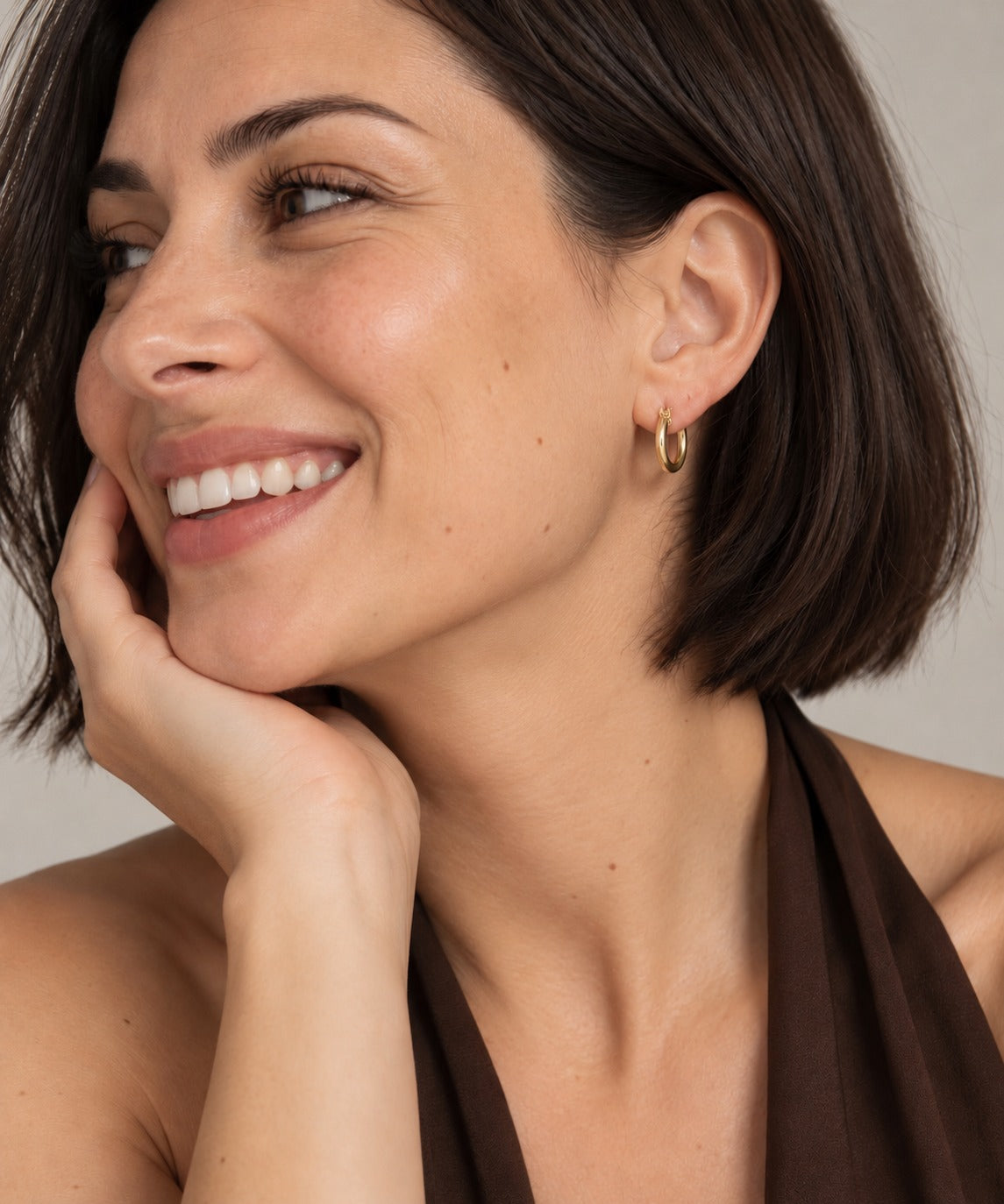 Small Gold Hoop Earrings on model