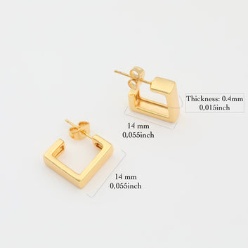 Small Square Drop Earrings Chunky 14k Gold Plated Studs - Thick Open Hoop Lightweight Hollow Earrings Moboduc Custom Jewelry