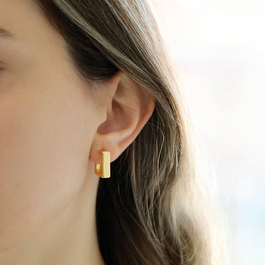 Small Square Drop Earrings Chunky 14k Gold Plated Studs - Thick Open Hoop Lightweight Hollow Earrings Moboduc Custom Jewelry