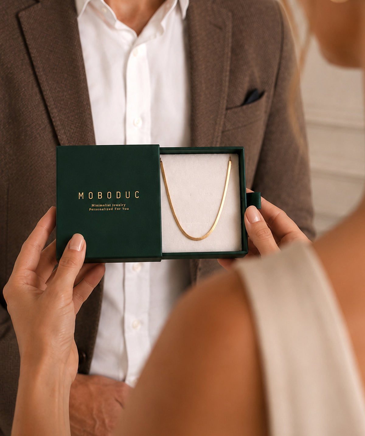 Gold Herringbone Chain in a Moboduc gift box