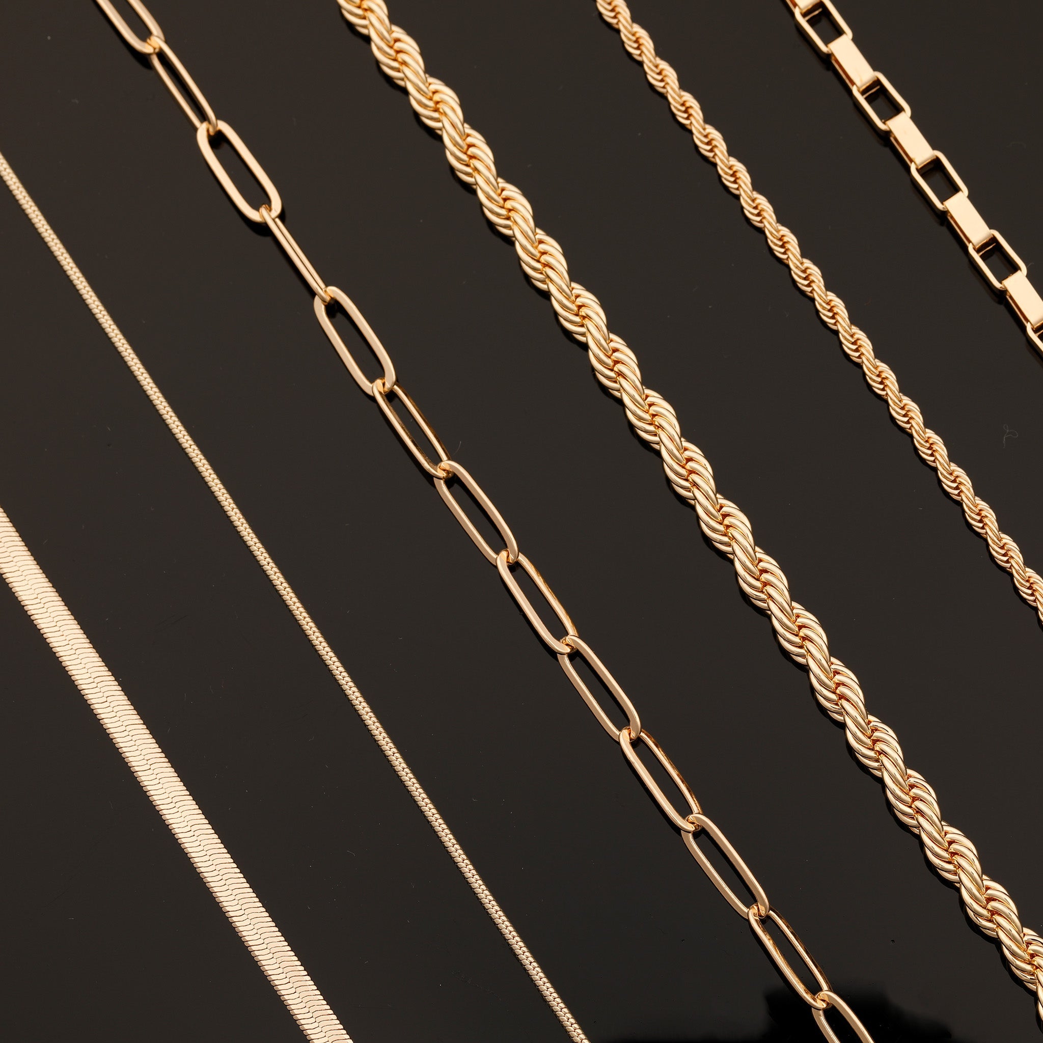 Chunky Gold Layered Necklace Herringbone / Box / Paperclip