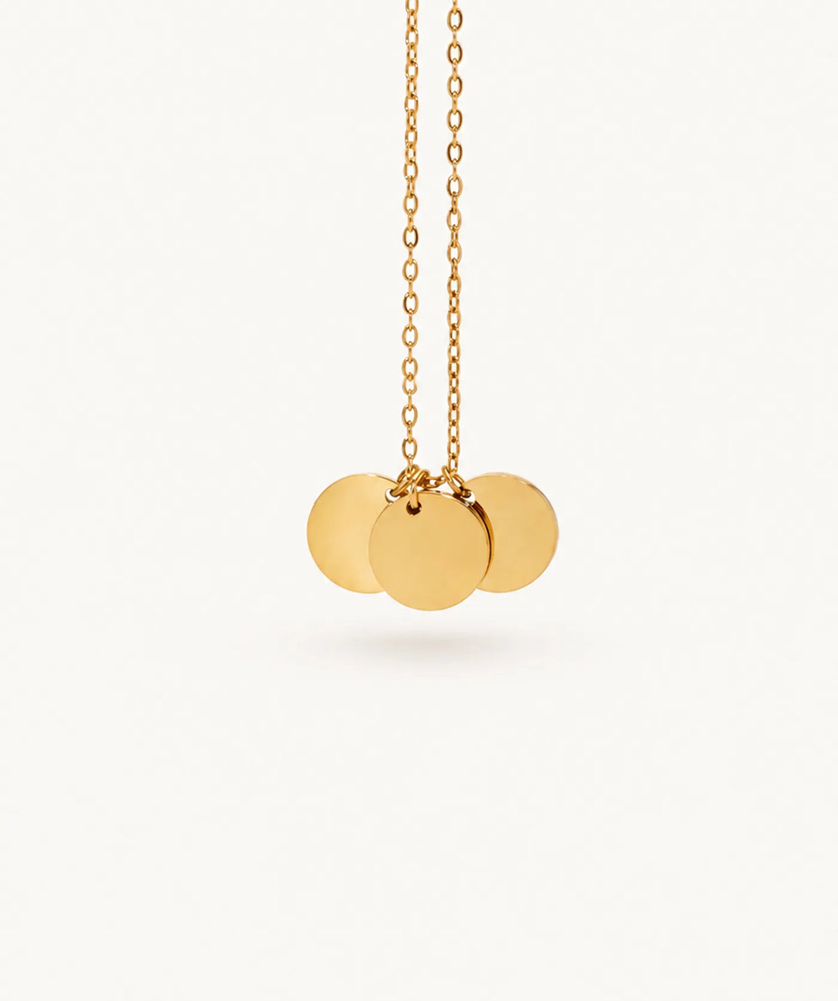 Gold Small 3 Disc Necklace, shown in several sizes