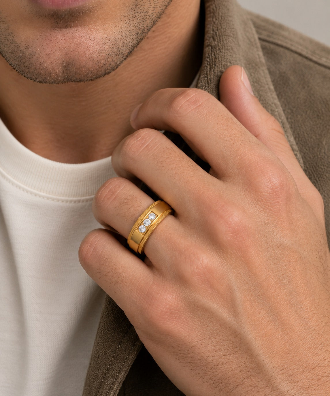 Three Stone Ring on model
