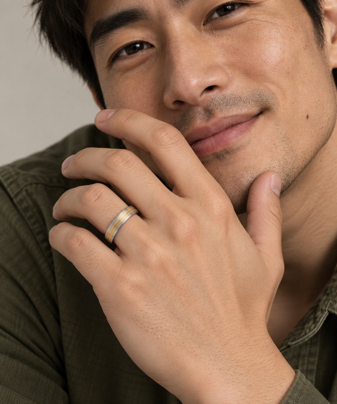 Two Gold Line Ring on model