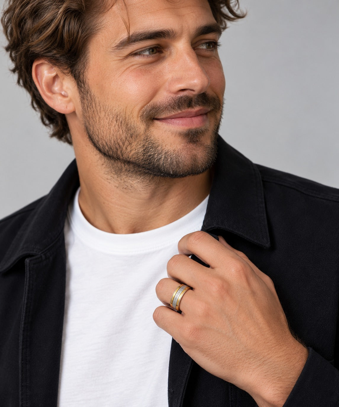 Two-Tone Greek Key Ring on model