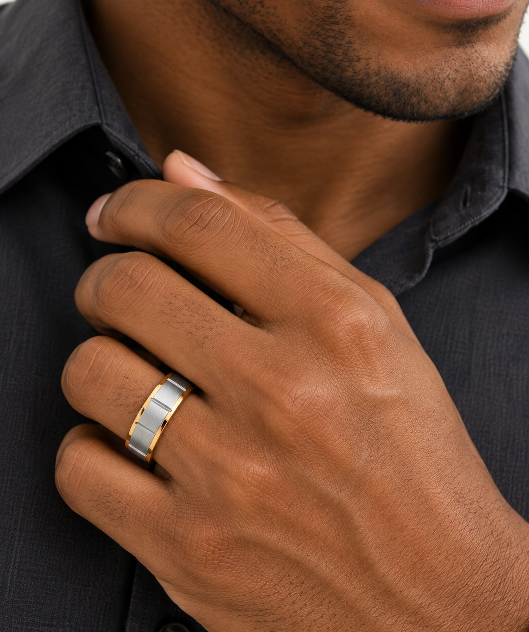 Two-Tone Vertical Line Ring on model