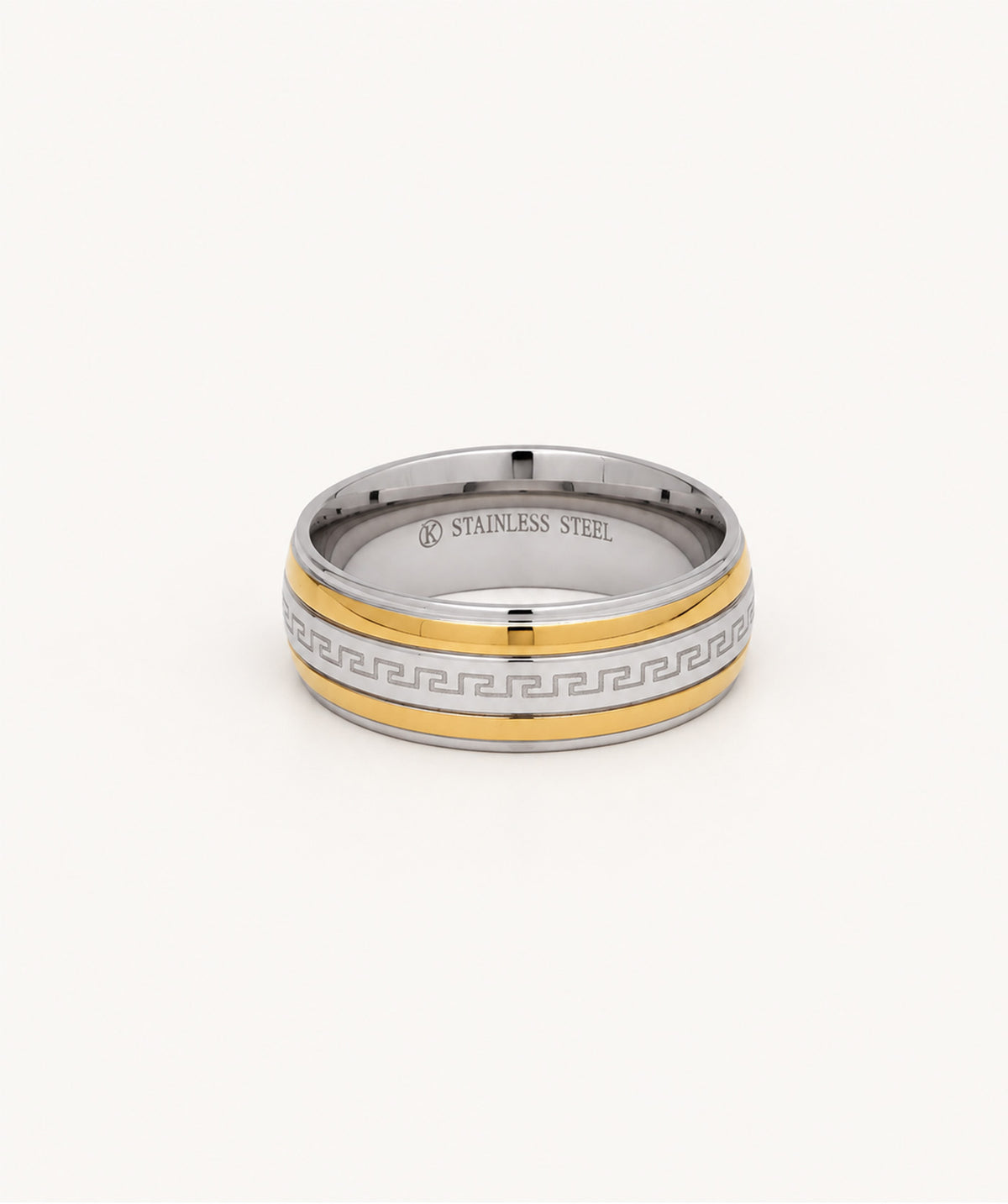 Silver Two-Tone Greek Key Ring