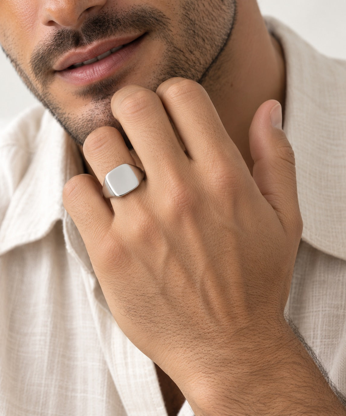 Silver Watch Ring on model