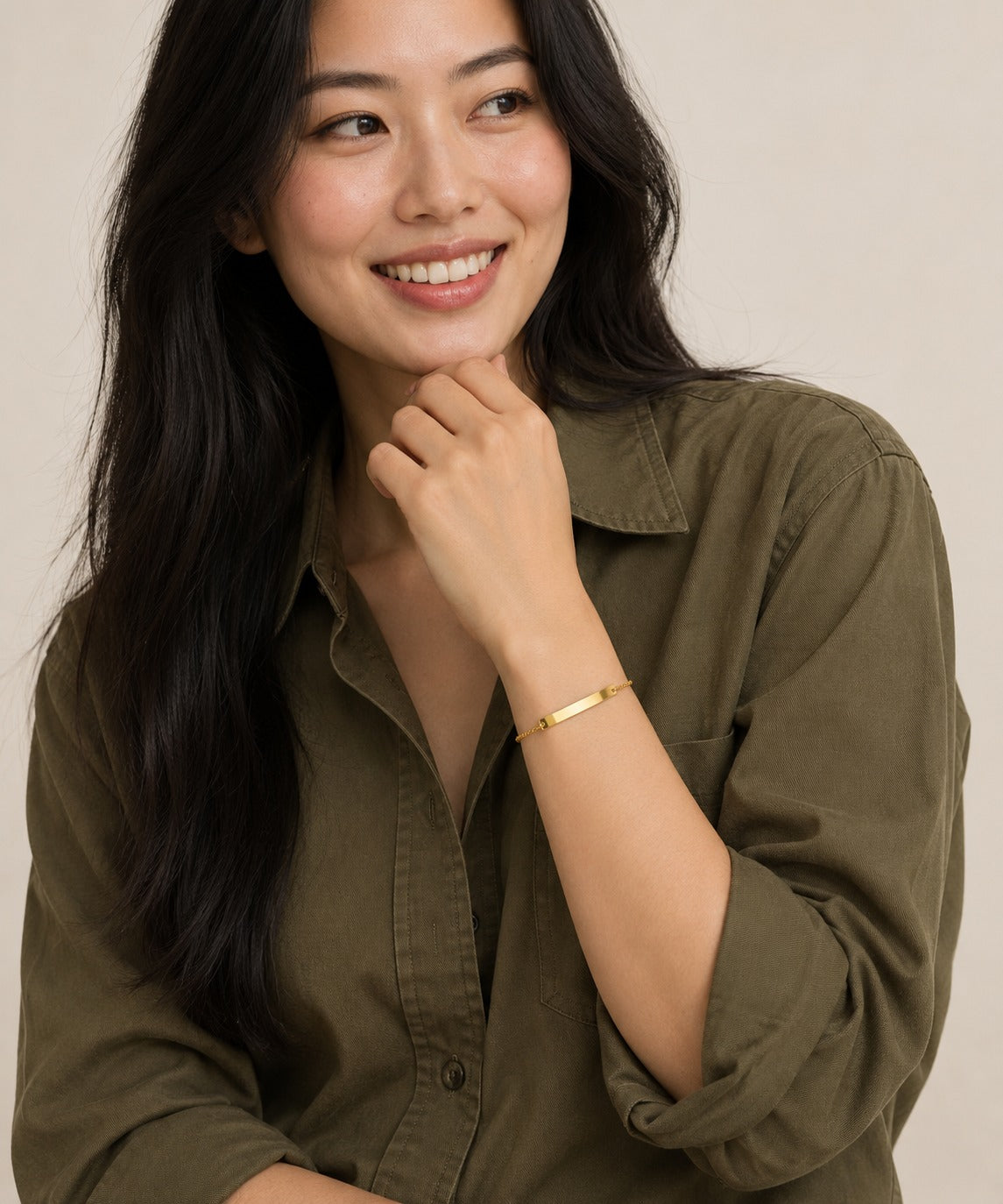 Women's Gold Plate Bracelet on model