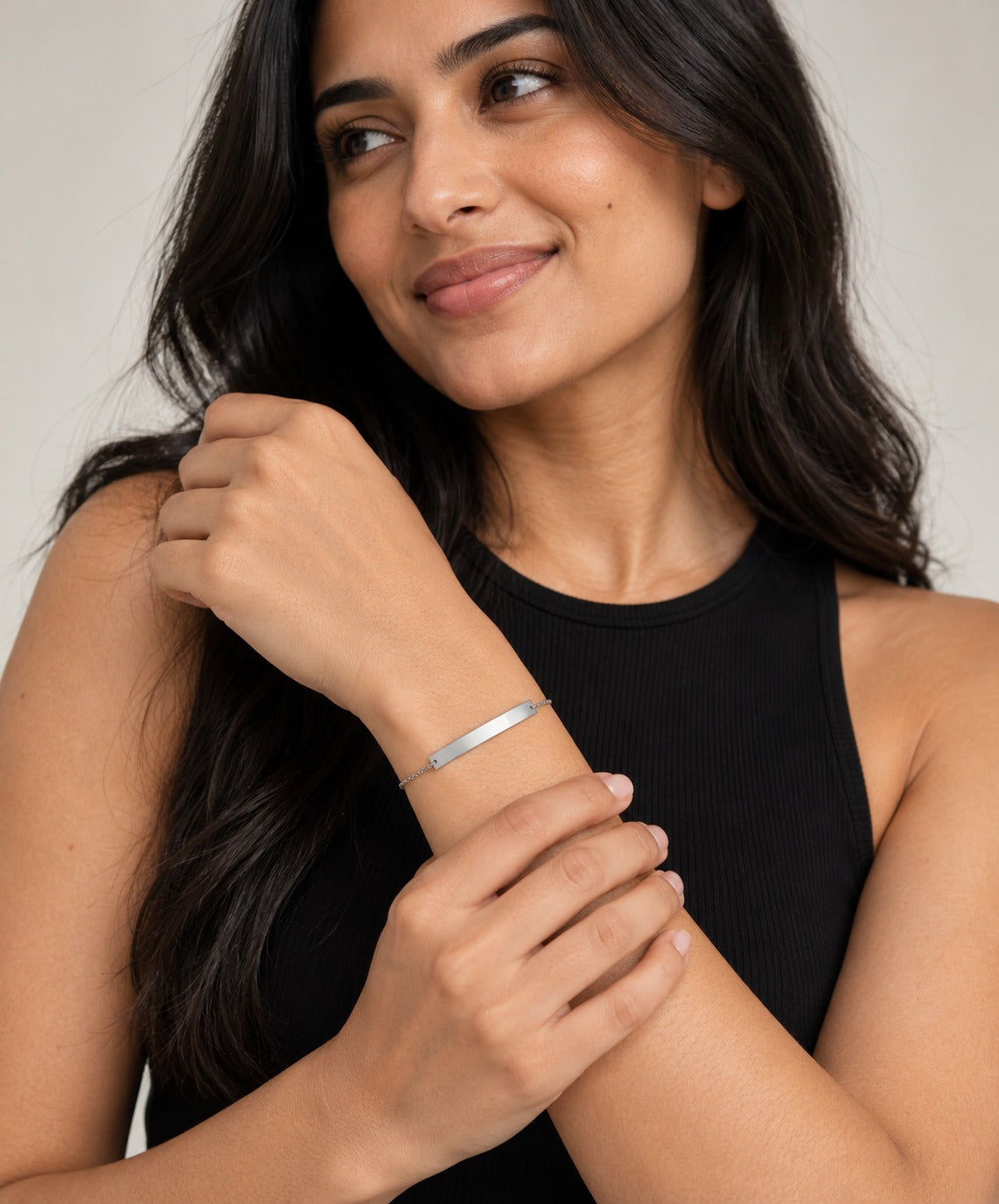 Women's Silver Plate Bracelet on model